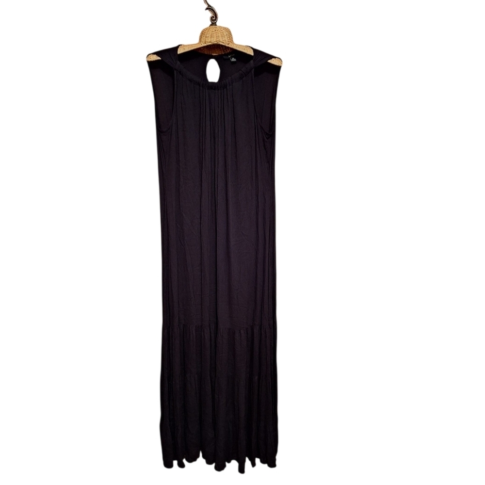 MSK Black Sleeveless Long Maxi Dress Tiered Keyhole Back 10  Minimalist Core